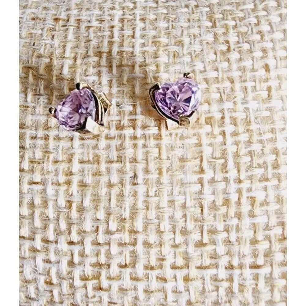 Heart Cut Lab Created Pink Topaz Stud Earrings in 10k Yellow Gold 1.03g